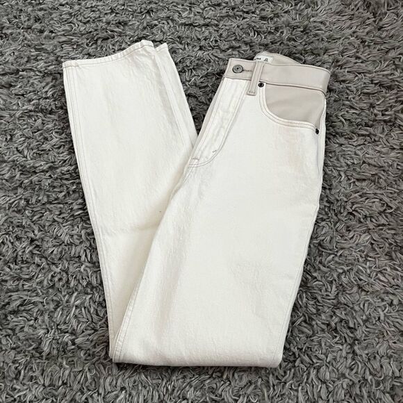 Abercrombie and Fitch Cream and Leather 90s Straight Leg Pants size 23 000 - Picture 3 of 8